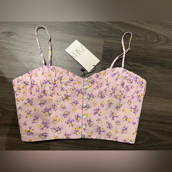 NWT Zara Floral Bustier Corset Crop Top - Picture 2 of 7